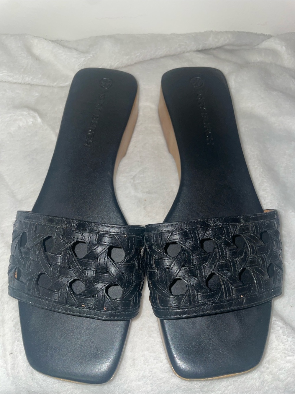 Tory Burch Black Woven Leather Slide Mules - Picture 2 of 5
